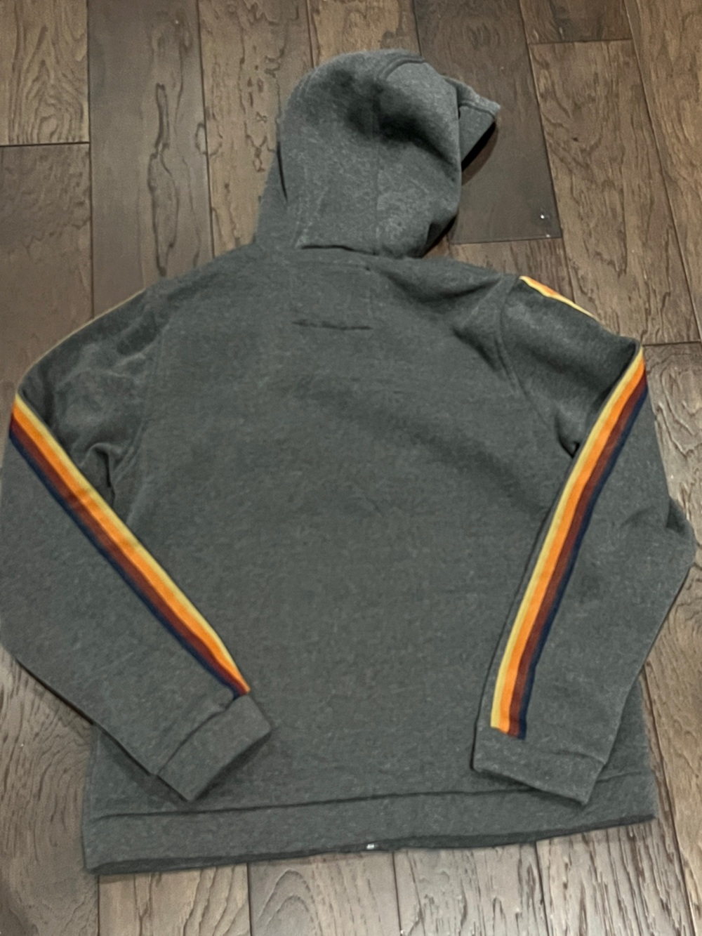Hooded Gray Jacket with Multicolor Sleeve Stripes - Picture 8 of 8